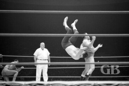 Pepper Gomez executes a back body drop on the 6foot 7inch Killer Kowalski.