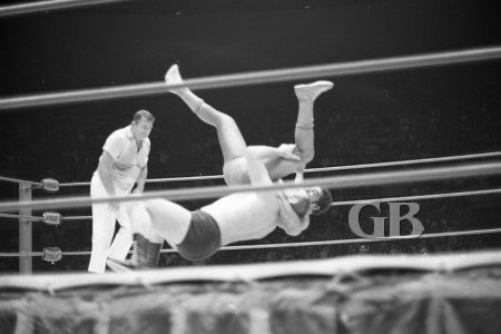 Gene Kiniski deals Pedro Morales a crushing blow with his reverse suplex