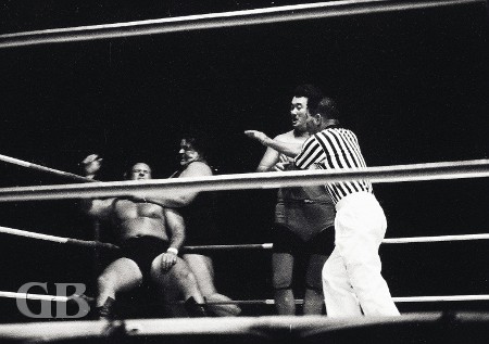 The Baby Blimp works over Barend in the corner as Fuji occupies the ref.