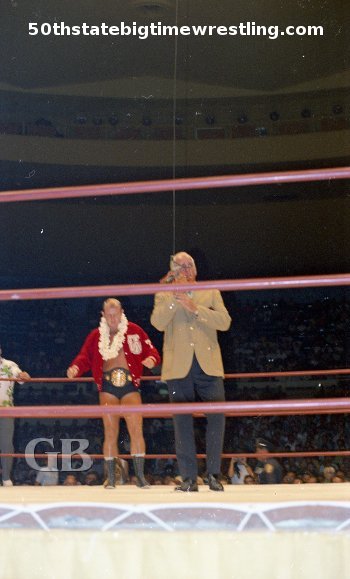 Lord Tallyho Blears introduces World Champion Dory Funk Jr.