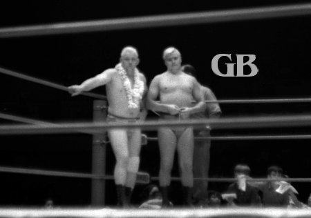 World Tag Champions Ray Stevens (with lei) and his partner Pat Patterson.